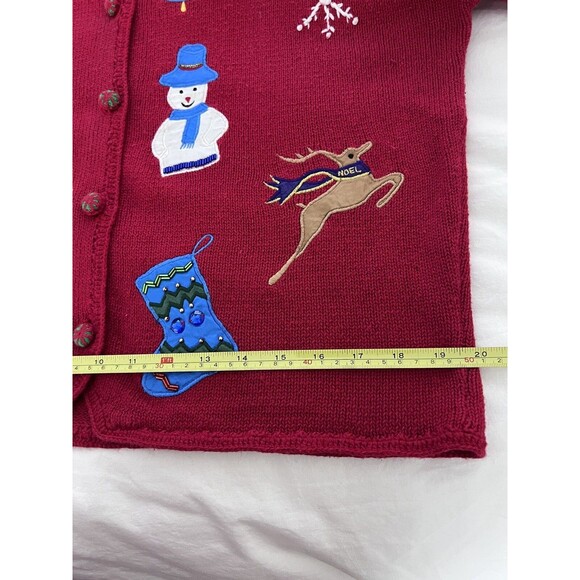 Vintage Milano Christmas Sweater Women L Red Holiday Cardigan Snowman Reindeer - Picture 11 of 14